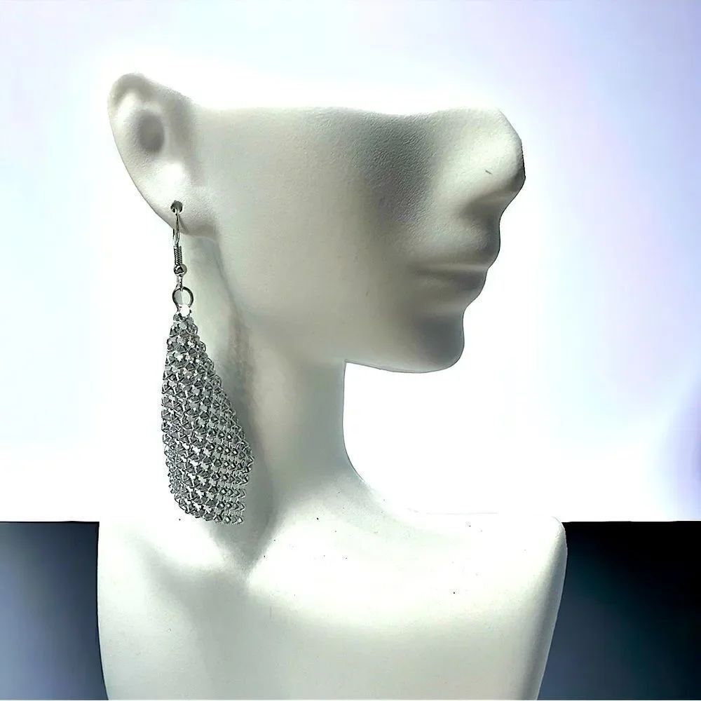 Silver Mesh Earrings l 3” l Hook l New
